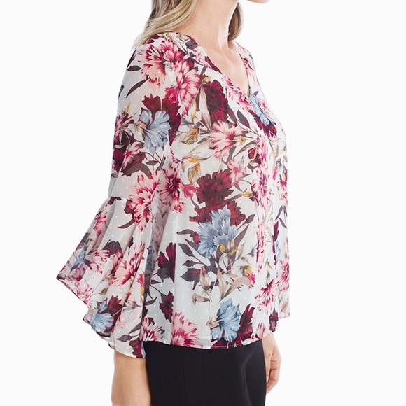 White House Black Market Floral Drape Back Blouse - Picture 3 of 8